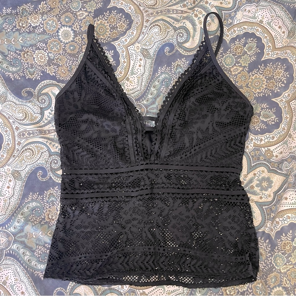 Becca crochet plunge tankini and bottoms.